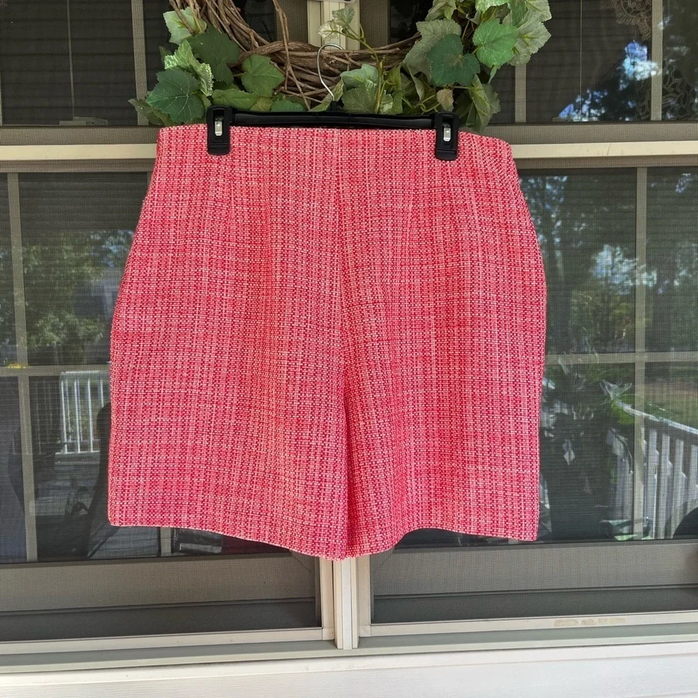 Bar III Red Pink Tweed Skirt Size 14 Classic Lined Pencil Skirt - Picture 2 of 5